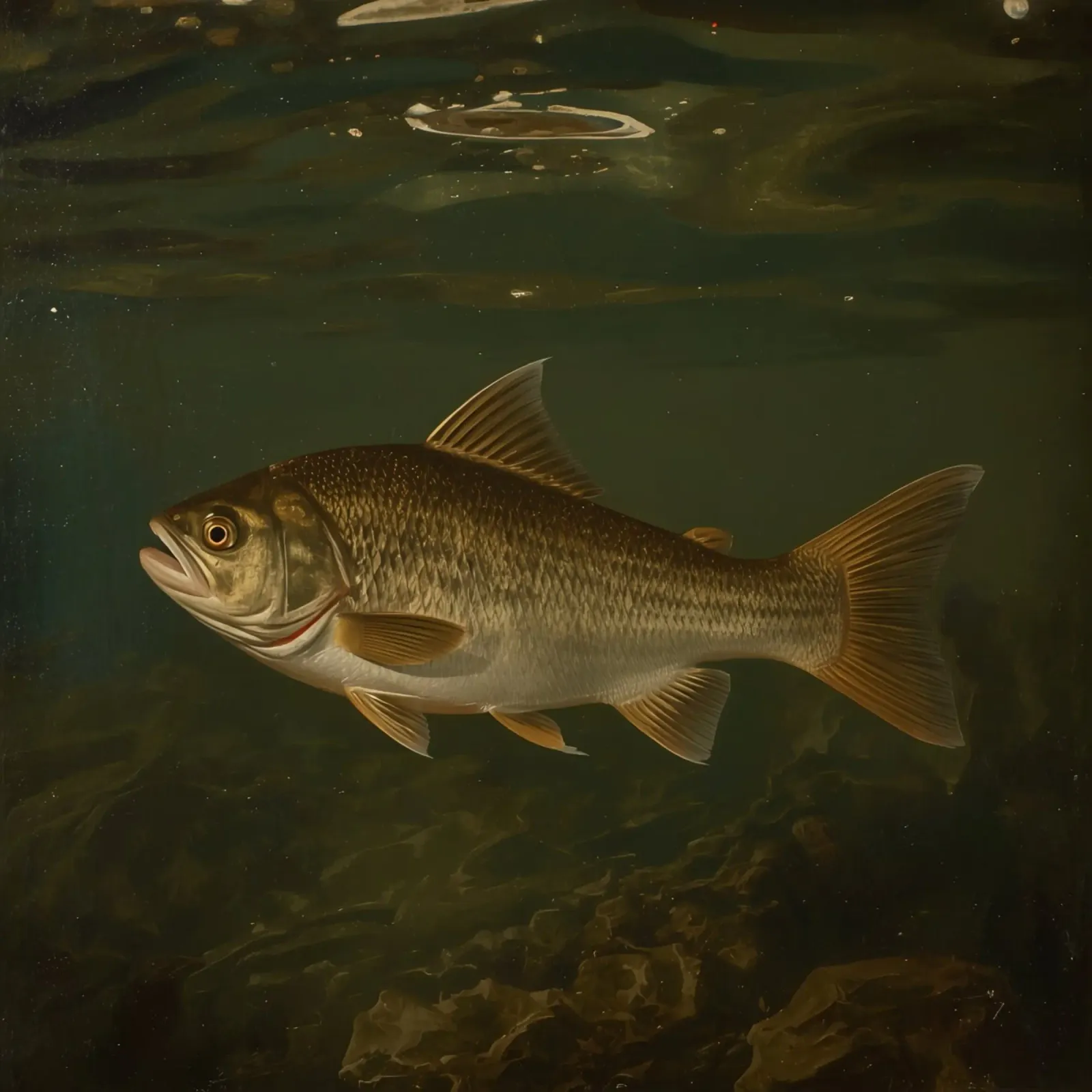Vue sous-marine d'un loup de mer nageant dans son milieu naturel hahnemühle de DesignDoodle