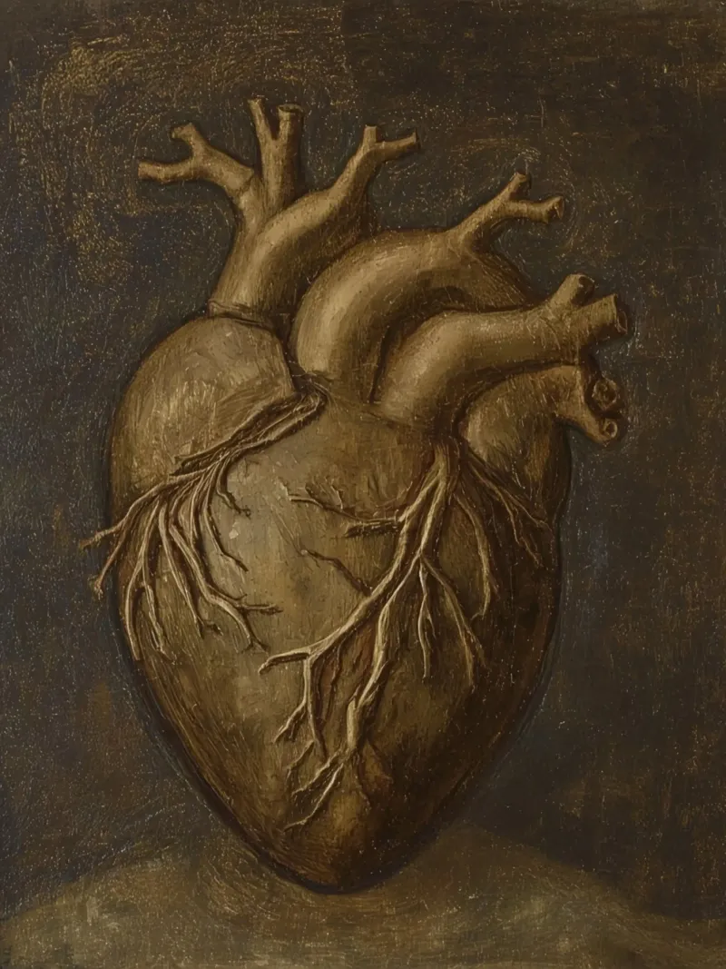Cuore umano con strutture ad albero su sfondo scuro poster con telaio in plastica da DesignDoodle