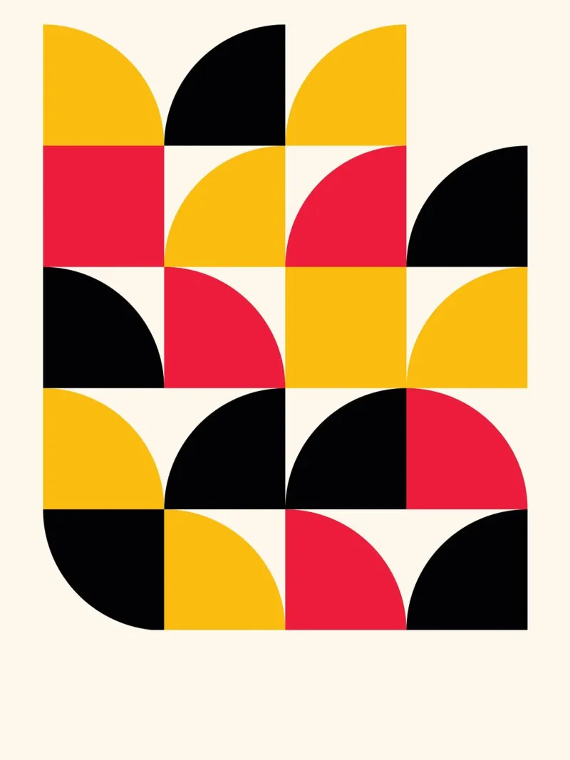 Art géométrique rétro - Rouge Jaune Noir Imprimé hahnemühle de Studio Vibe