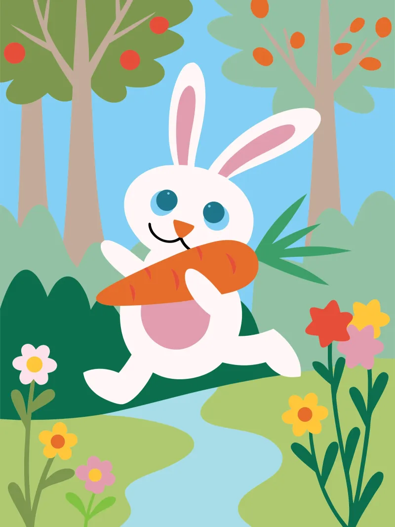 Coniglio che porta una carota poster da CUTE ANIMALS