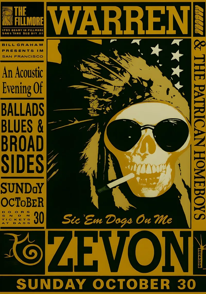 Warren Zevon Fillmore 1988 Mini Concert poster by DGUnder