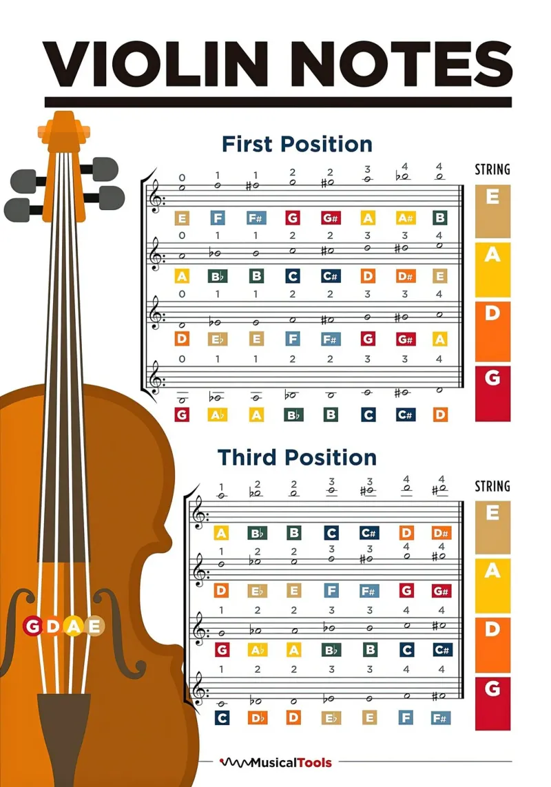 Grafico a poster delle note del violino pellicola backlit da musicaltools