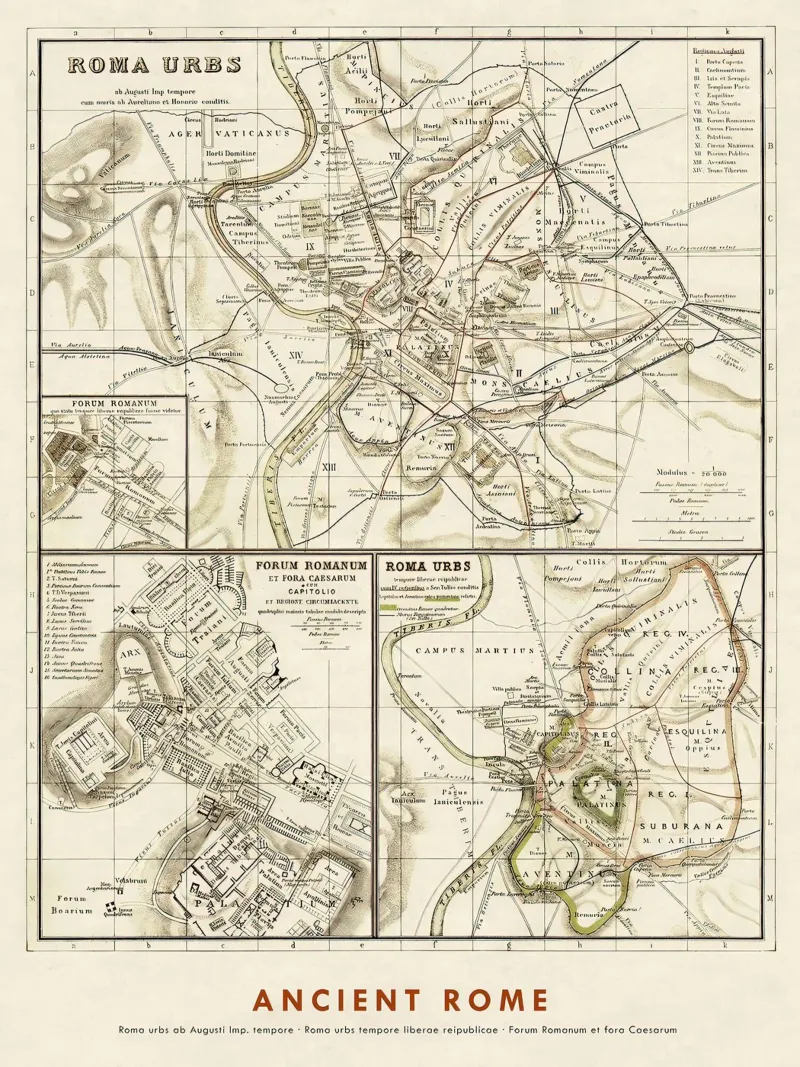 Ancient Rome Maps canvas with Floater frame by Lyndamaps