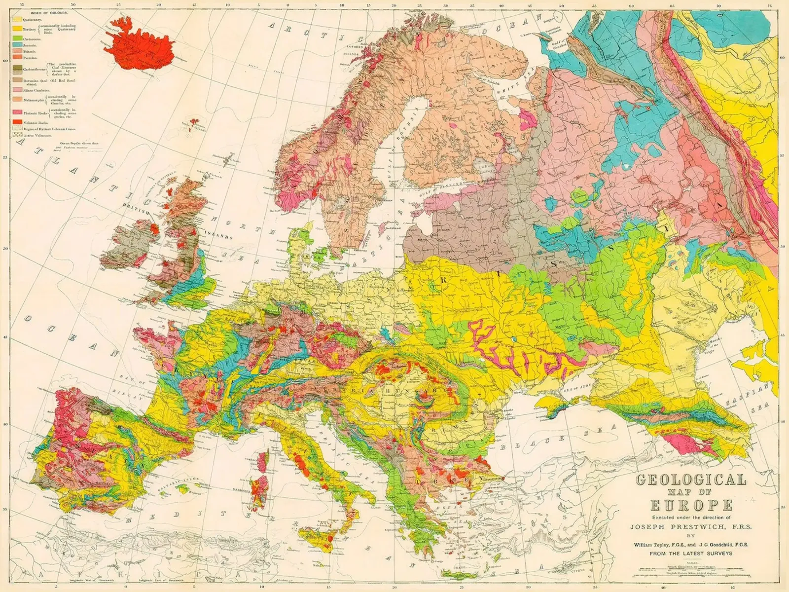 Geological map of Europe around 1860 canvas with Floater frame by Lyndamaps