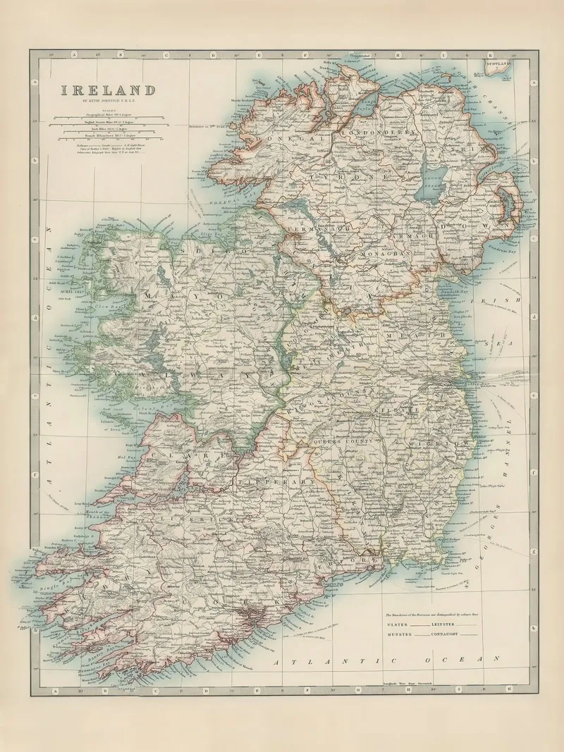 Ierland Kaart 19e eeuw canvas met Baklijst van Lyndamaps