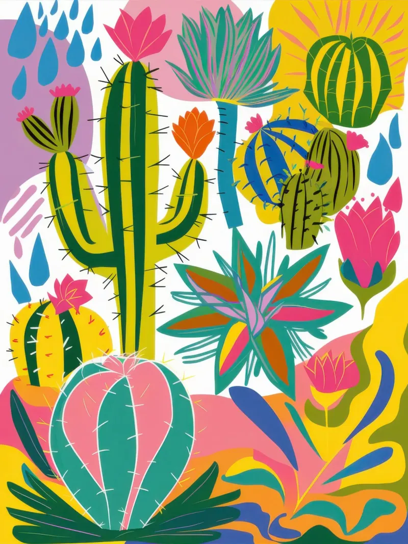 Kleurrijke cactustuin canvas met Baklijst van Solar Paint