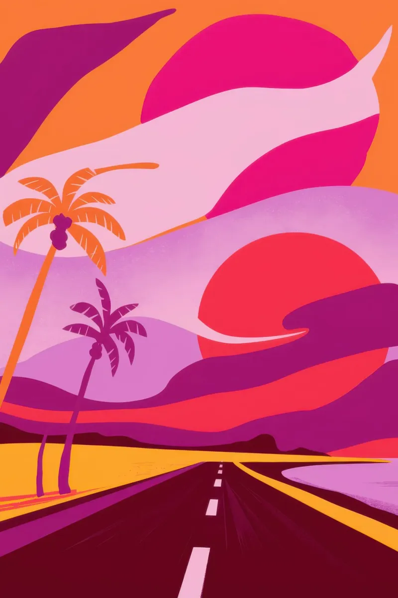 Sogno dell'autostrada del tramonto poster con telaio in legno da Line Fable