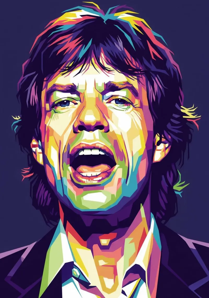 Mick Jagger with the iconic style metacrilato de Hantamrata