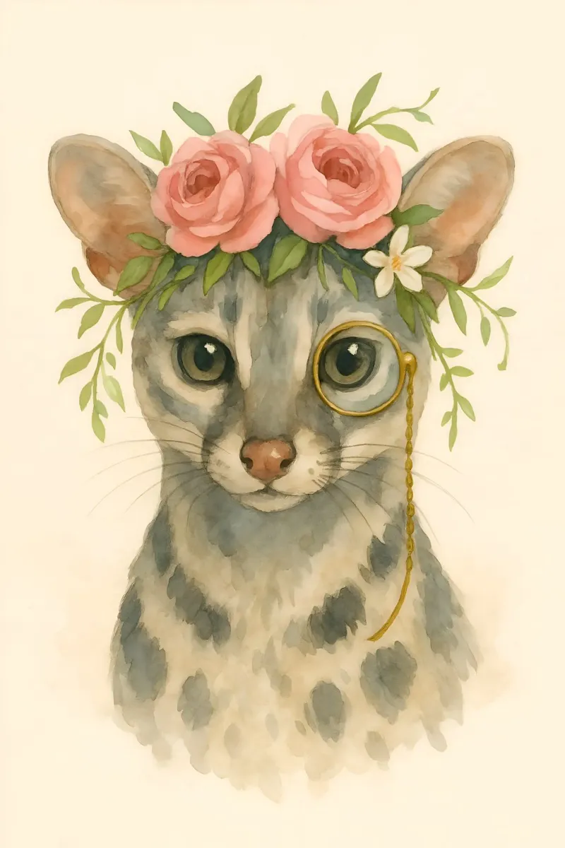 The Regal Gaze: Rose-Crowned Cat acrylic glass by Graceful Desine
