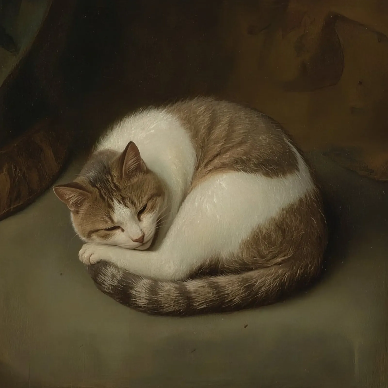 Gatto pacifico che dorme accoccolato su una superficie liscia pellicola backlit da DesignDoodle
