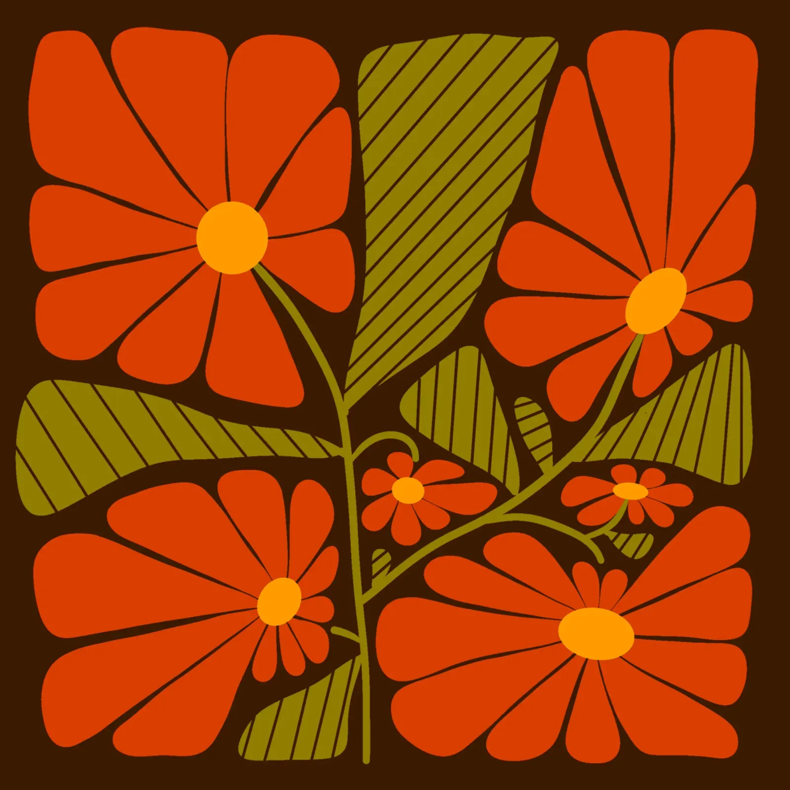 Retro 60s vibes orange flowers pellicola backlit da TijanaArtStudio88