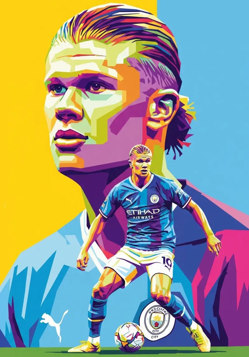Erling Haaland - WPAP art style (1) poster con telaio in alluminio da Hantamrata