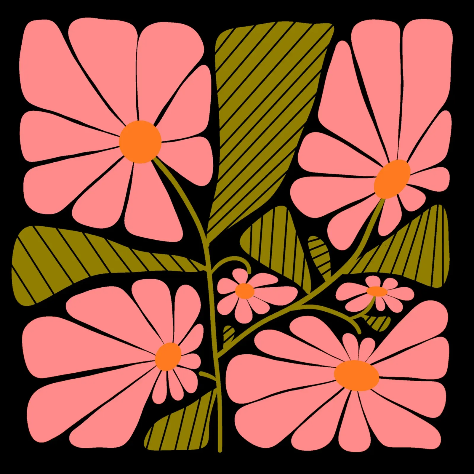Retro 60s vibes pink flowers pellicola backlit da TijanaArtStudio88