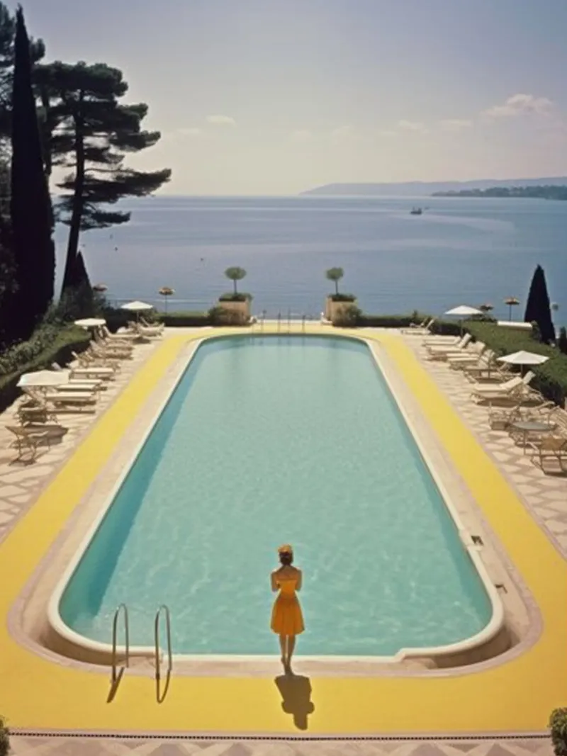 Piscina retrò di Cannes pellicola backlit da Longoria Studio