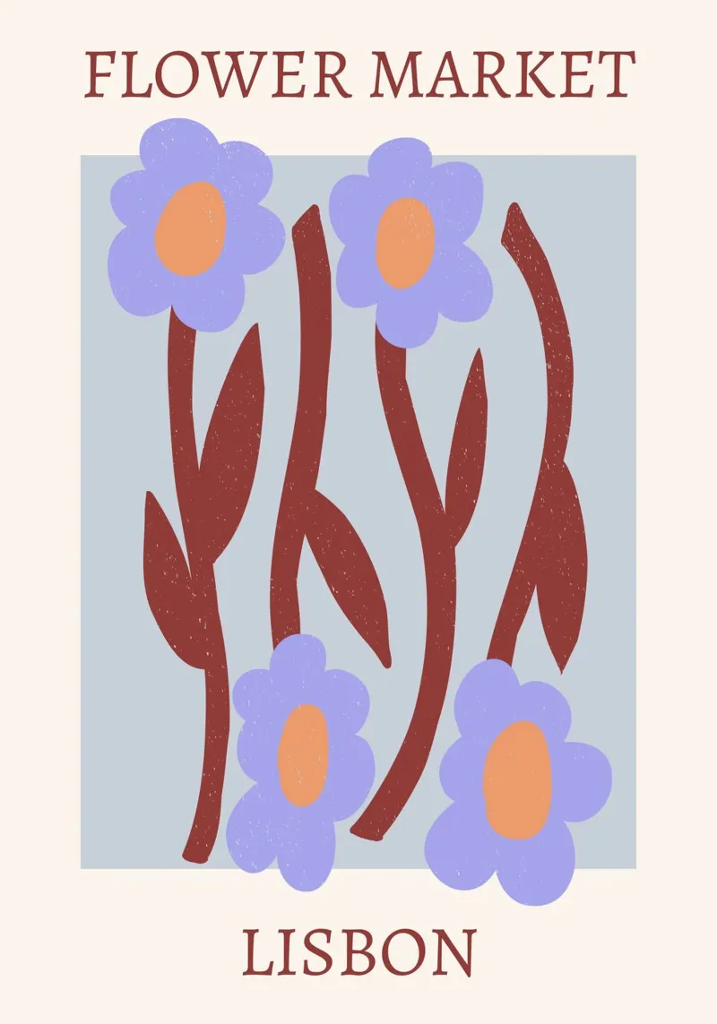 Bloemenmarkt Lissabon - Abstracte Botanische Print canvas met Baklijst van homdeco