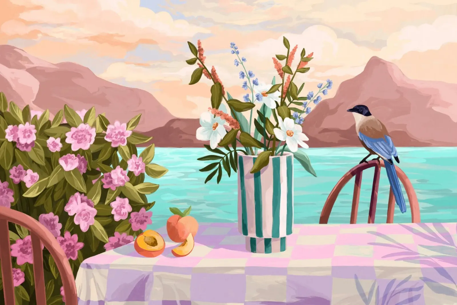 Peachy Evenings poster con telaio in legno da Goed Blauw