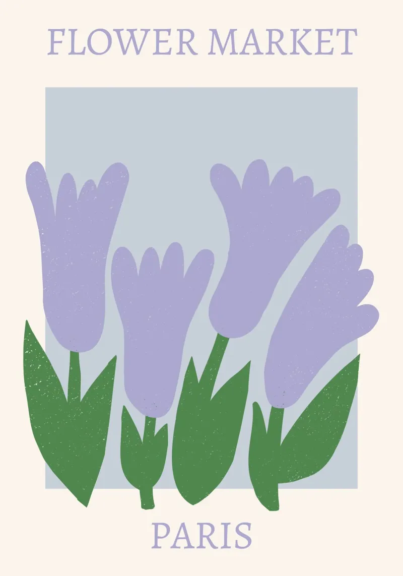 Bloemenmarkt Parijs - Lila Tulp Abstract Print canvas van homdeco