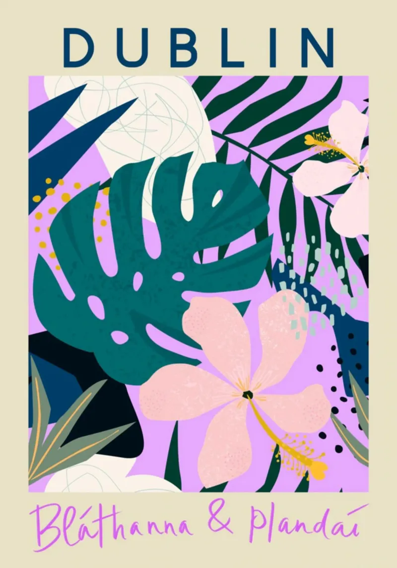 Dublin Botanical Abstract - Lebendiger irischer Blumendruck Poster mit Aluminium Rahmen von homdeco