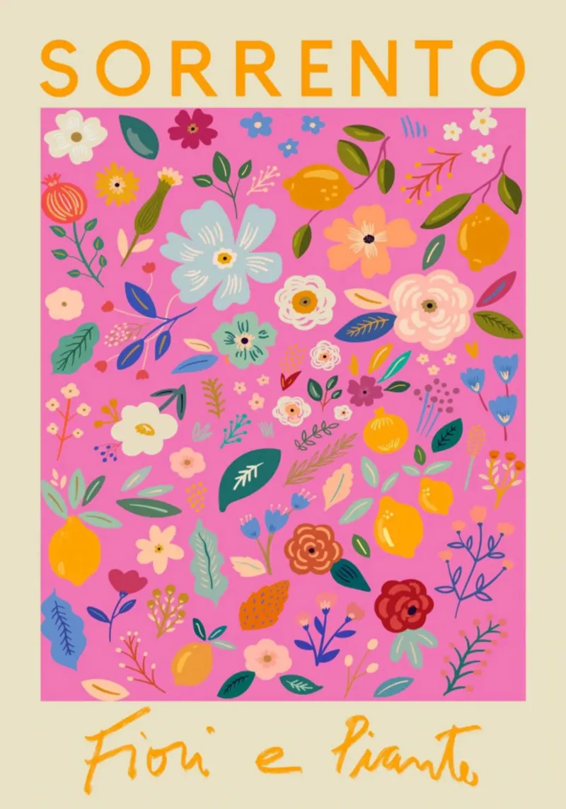 Sorrento Fiori e Piante - Vibrant Italian Floral Print poster con telaio in plastica da homdeco