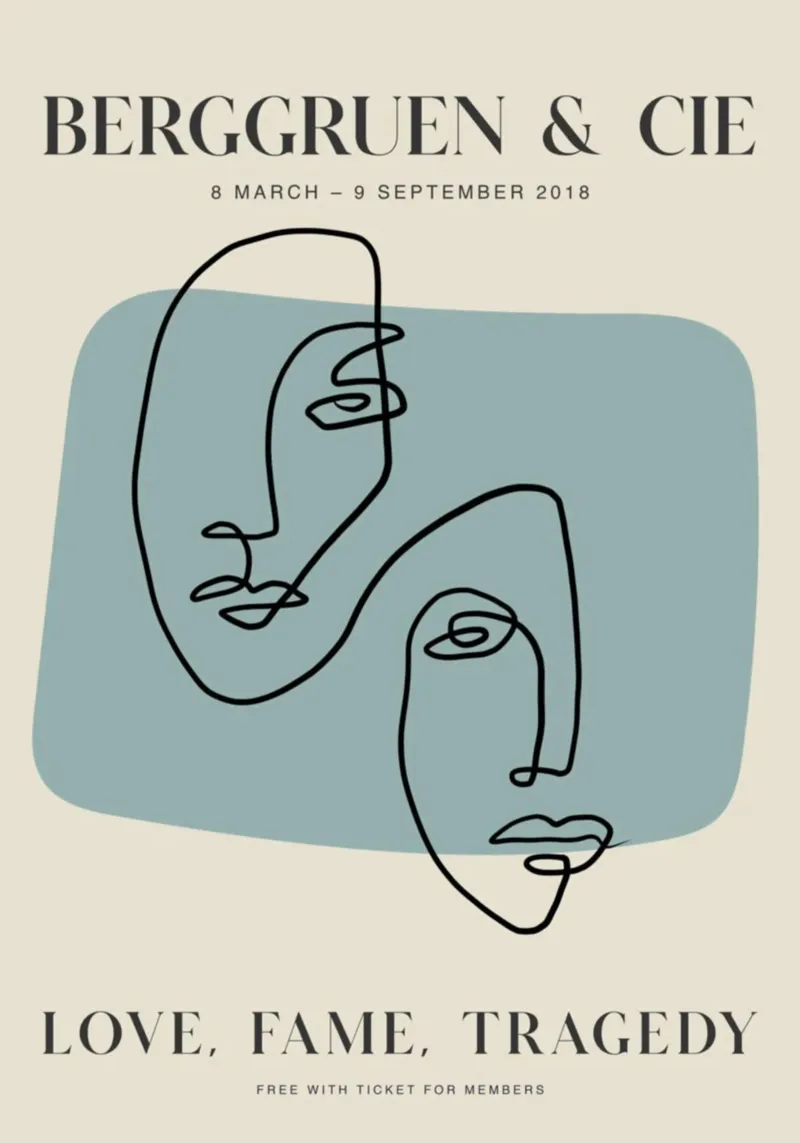 Berggruen "Amore, fama, tragedia" Linea d'arte astratta di volti poster con telaio in alluminio da homdeco