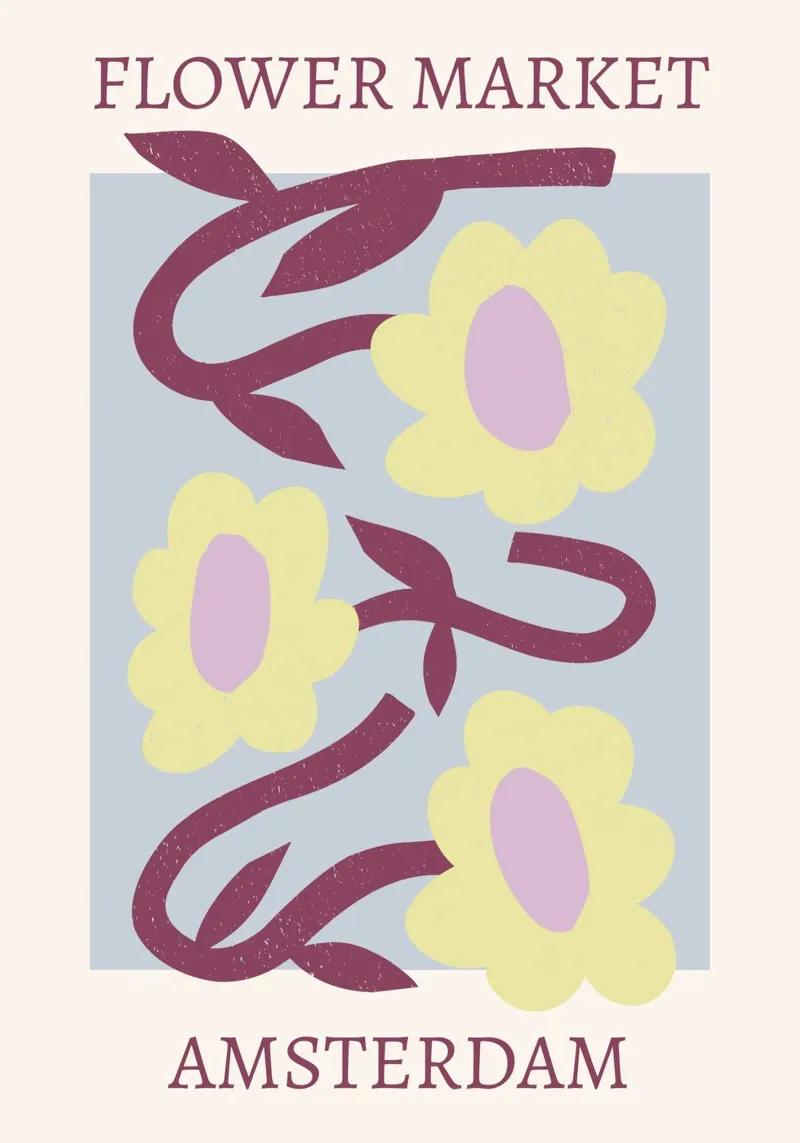 Mercado de las flores de Ámsterdam - Impresión artística de un tulipán abstracto poster con marco de aluminio de homdeco