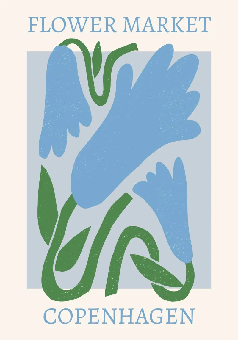 Mercado de las flores de Copenhague - Impresión artística abstracta de una flor azul metacrilato de homdeco