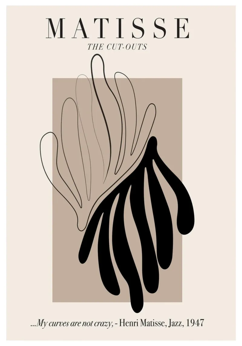 Matisse "De uitsnijdingen" Abstract Botanisch Lijnkunstwerk canvas met Baklijst van homdeco