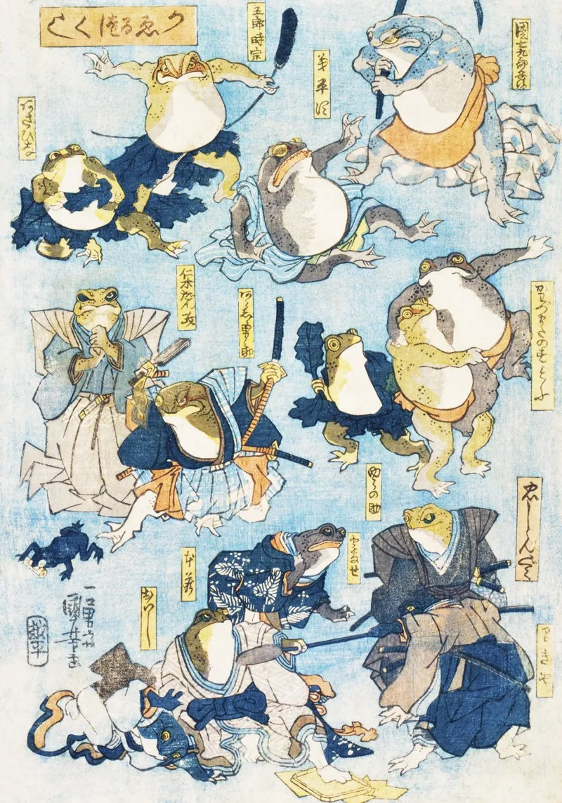 Heroes of the Kabuki Stage Played by Frogs by Kuniyoshi canvas with Floater frame by Venus Art