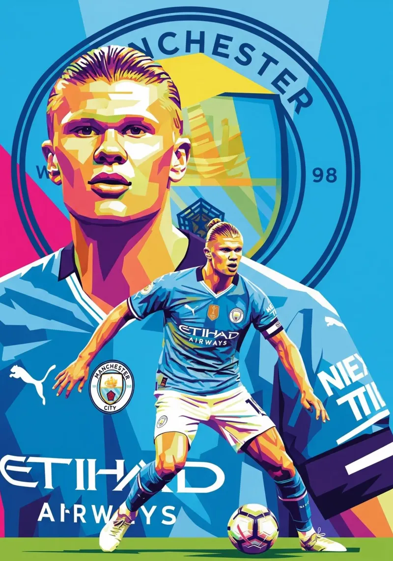 Erling Haaland- WPAP art style (2) poster con telaio in legno da Hantamrata