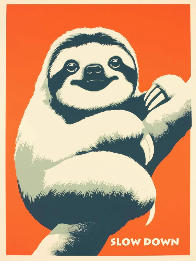 SLOW DOWN | Retro motivational poster with sloth canvas with Floater frame by Autofocus