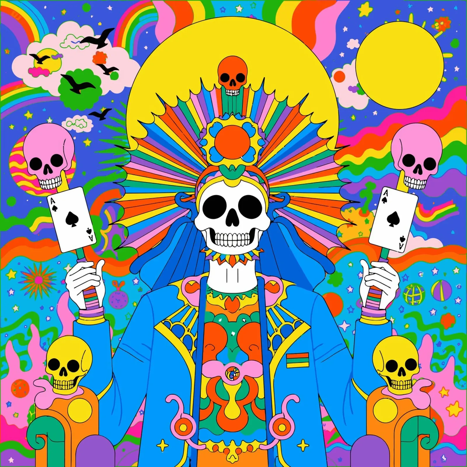 Vibrant Skull Fantasy A Psychedelic Journey canvas with Floater frame by Signorino