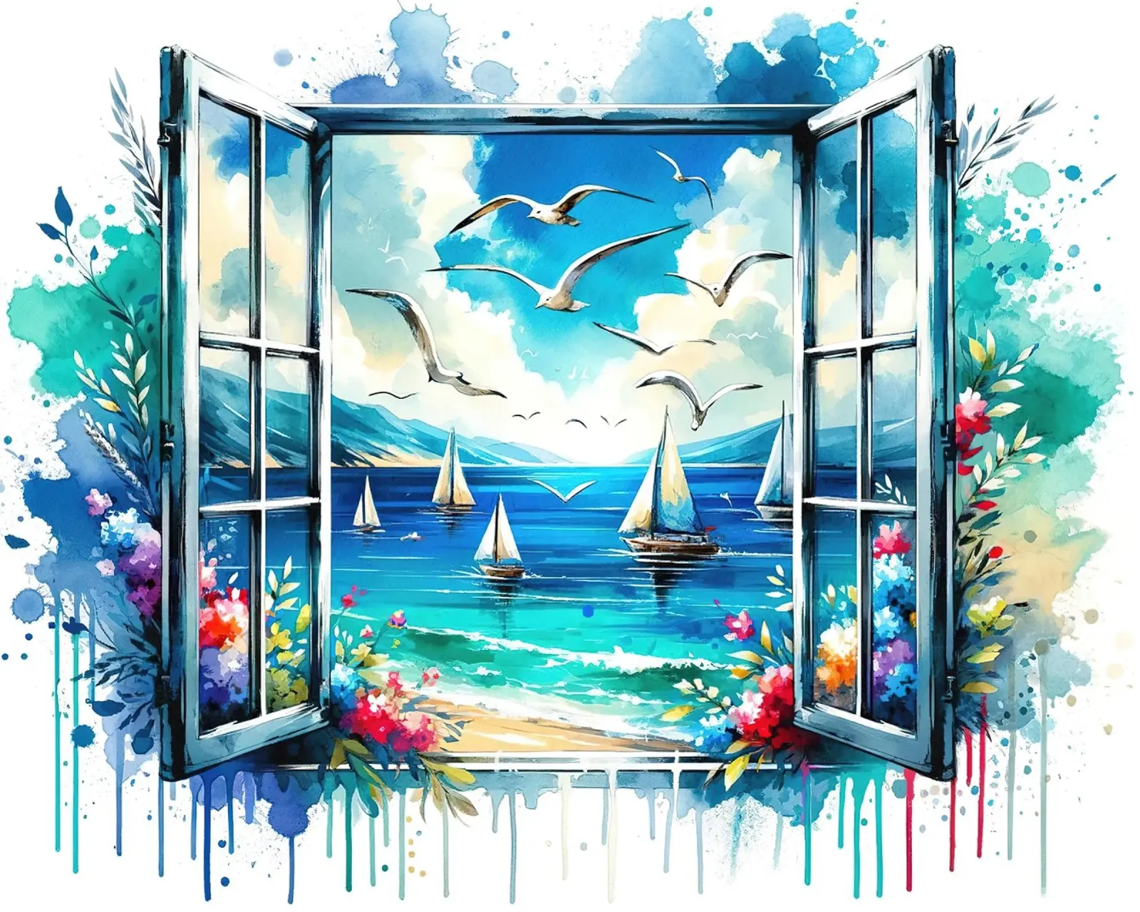 Vue du bord de mer depuis une fenêtre ouverte hahnemühle de Chromatic Fusion Studio