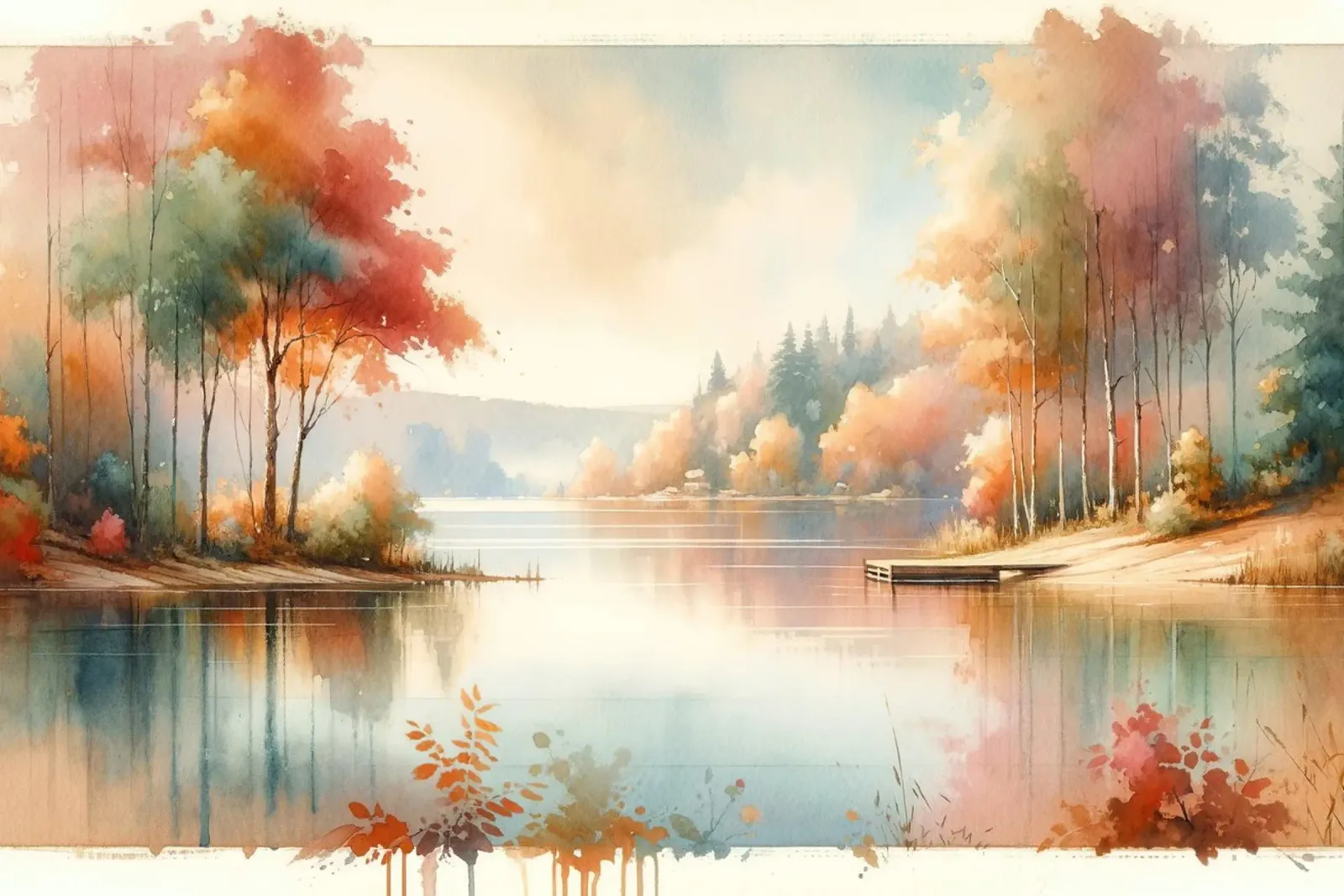 Serene Autumn Lake Reflection canvas with Floater frame by Chromatic Fusion Studio