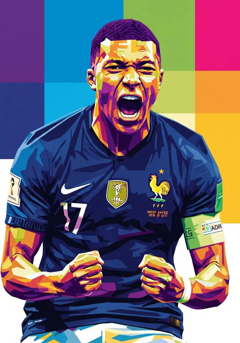 Kylian Mbappe - WPAP art style (5) poster con telaio in plastica da Hantamrata