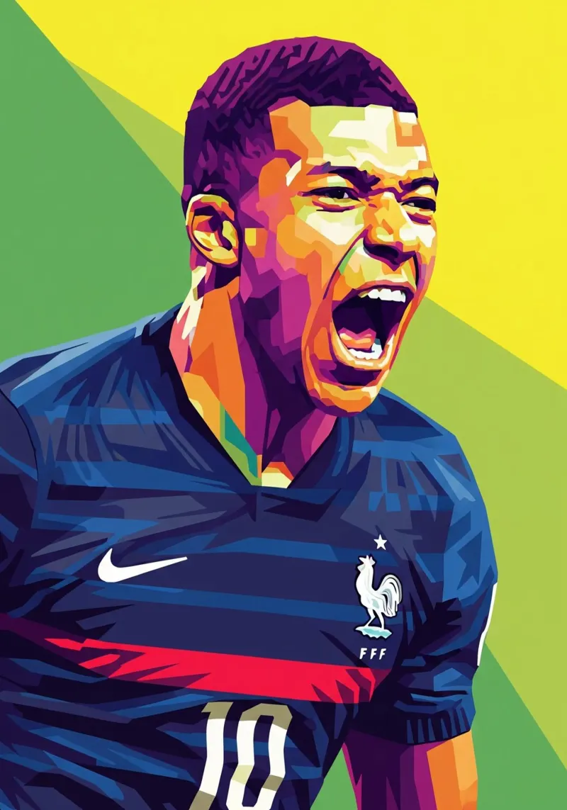 Kylian Mbappe - WPAP art style (6) poster con telaio in plastica da Hantamrata
