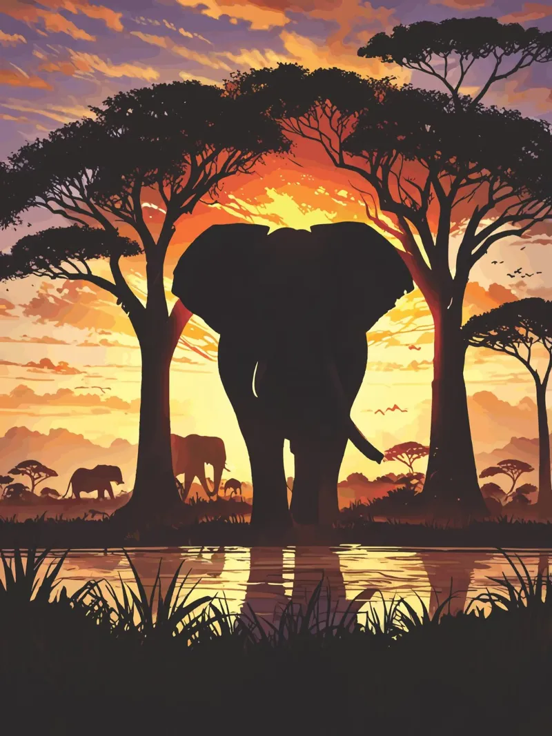 Sagome africane al crepuscolo poster con telaio in plastica da artdesign1985