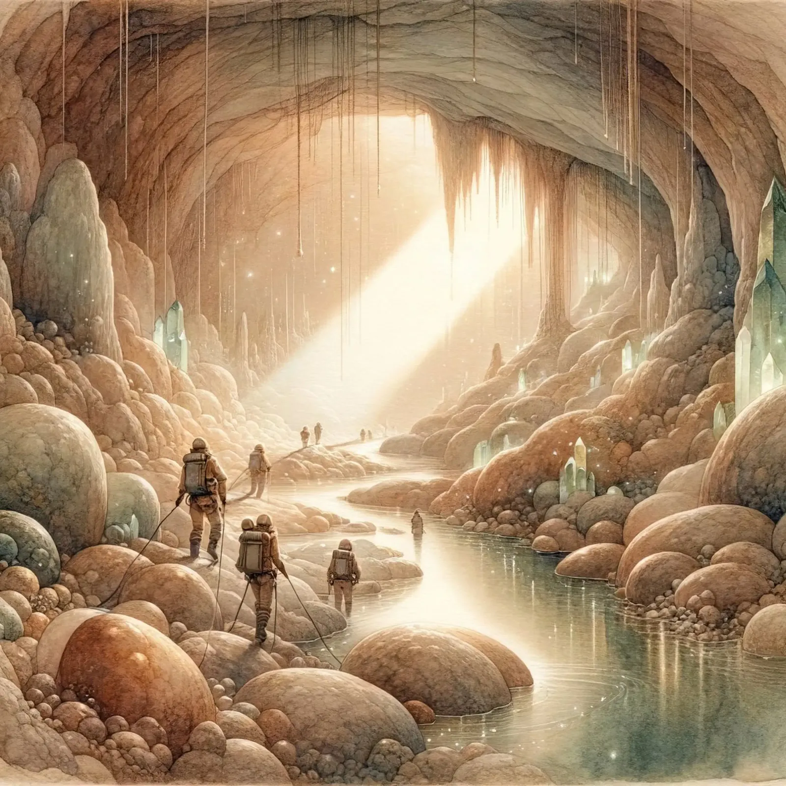 Sunlit Cave Exploration canvas with Floater frame by Chromatic Fusion Studio