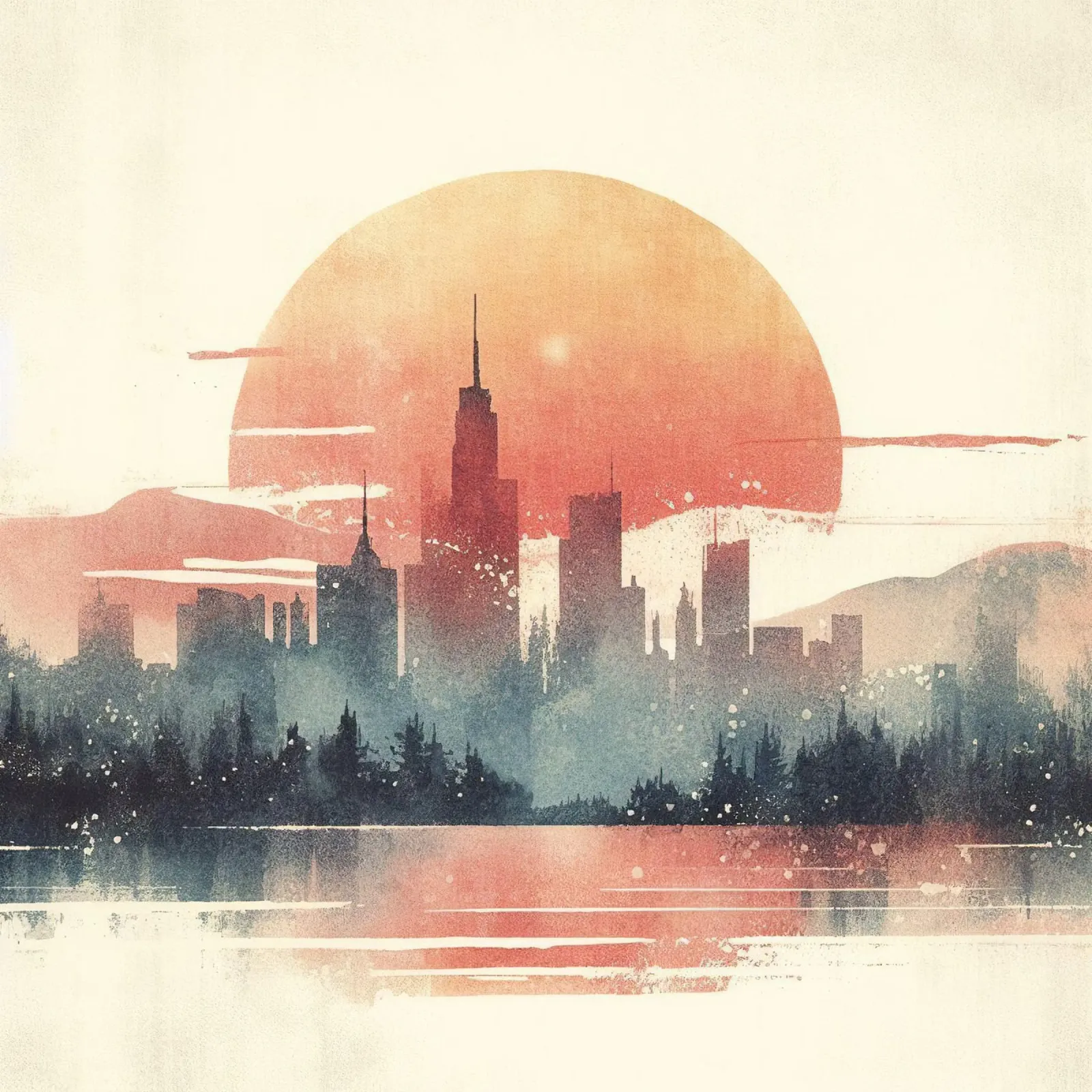 Tramonto sulla città poster con telaio in plastica da Chromatic Fusion Studio