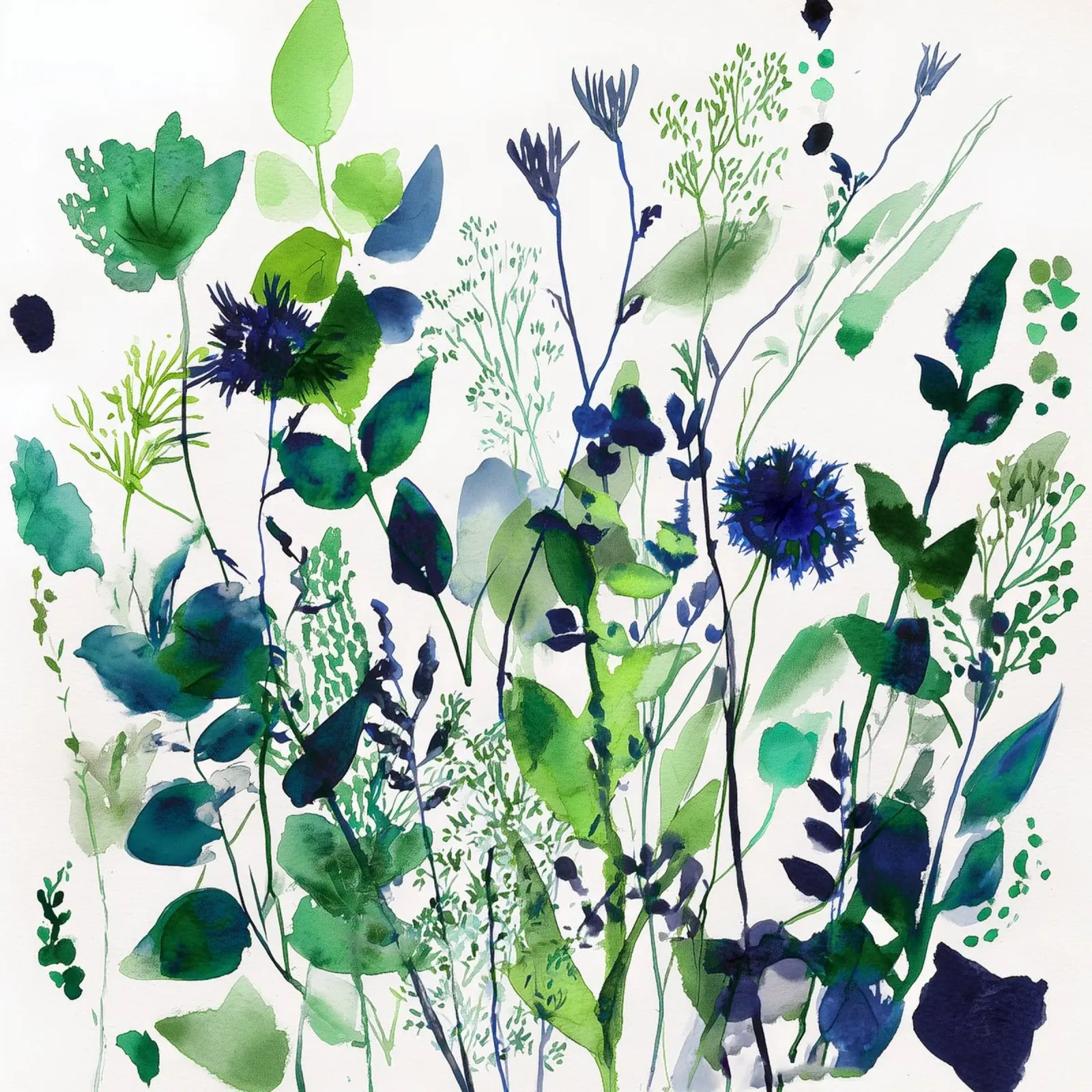 Verdure in blu poster con telaio in legno da Sophia Calder Studio