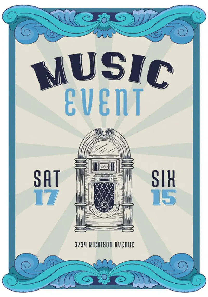 Poster d'epoca per eventi musicali tela con Cornice a cassetta da williamsshop