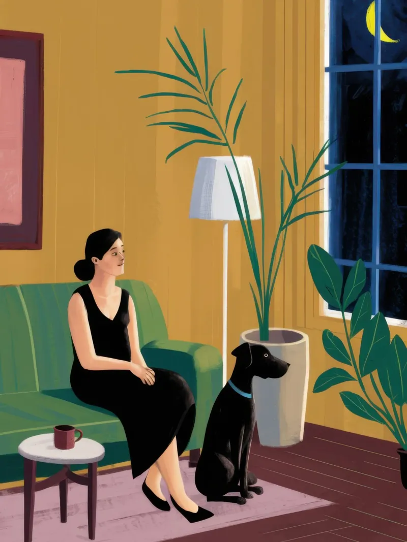 Evening Conversation Stillness canvas with Floater frame by Line Fable