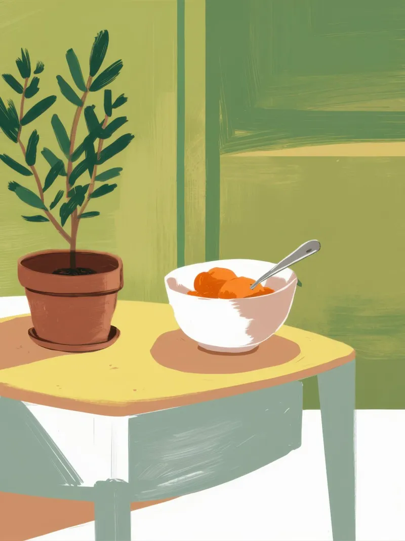 Cozy Soup Stillness canvas with Floater frame by Frosh Pallete