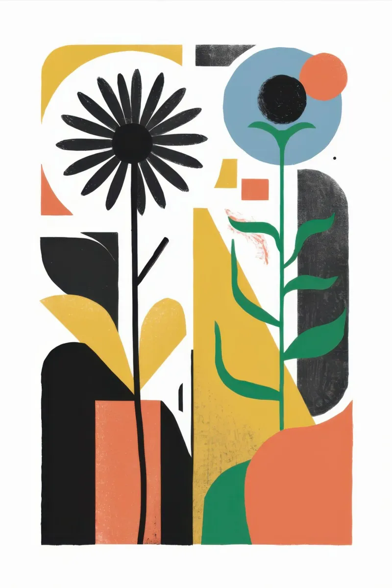 Abstract Floral Forms canvas with Floater frame by Solar Paint