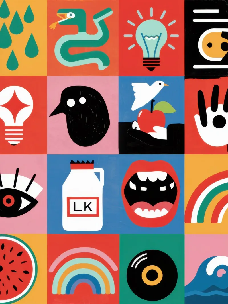 Medley di icone moderne poster con telaio in legno da Line Fable