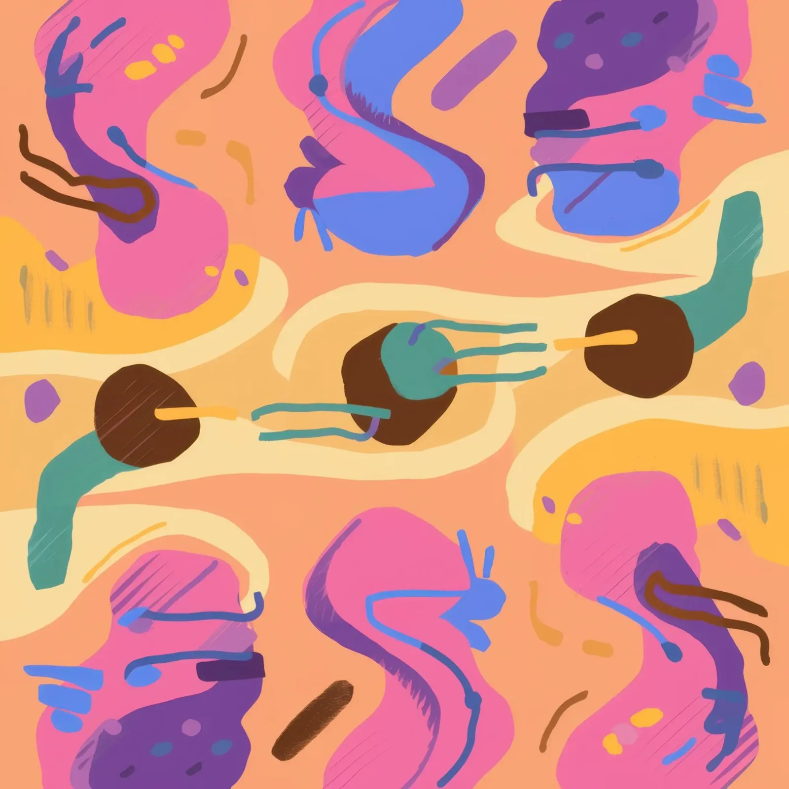 Speelse abstracte gezichten canvas met Baklijst van Line Fable