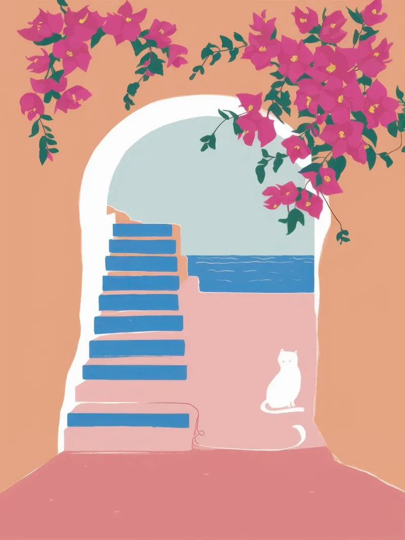 Santorini Cat Nap poster da Solar Paint