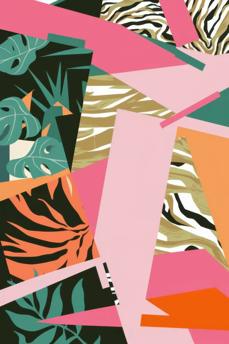 Collage van gefragmenteerd blad canvas met Baklijst van Line Fable