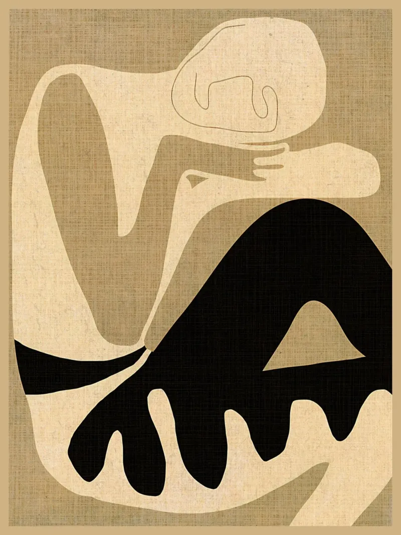 figura astratta seatedpose linee curve disegno a linee poster con telaio in alluminio da DavisStudio