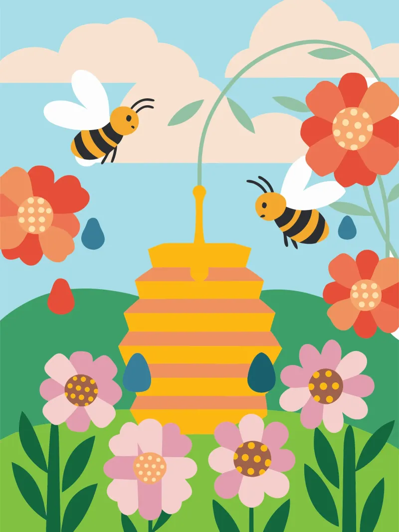 Api e miele poster con telaio in alluminio da CUTE ANIMALS