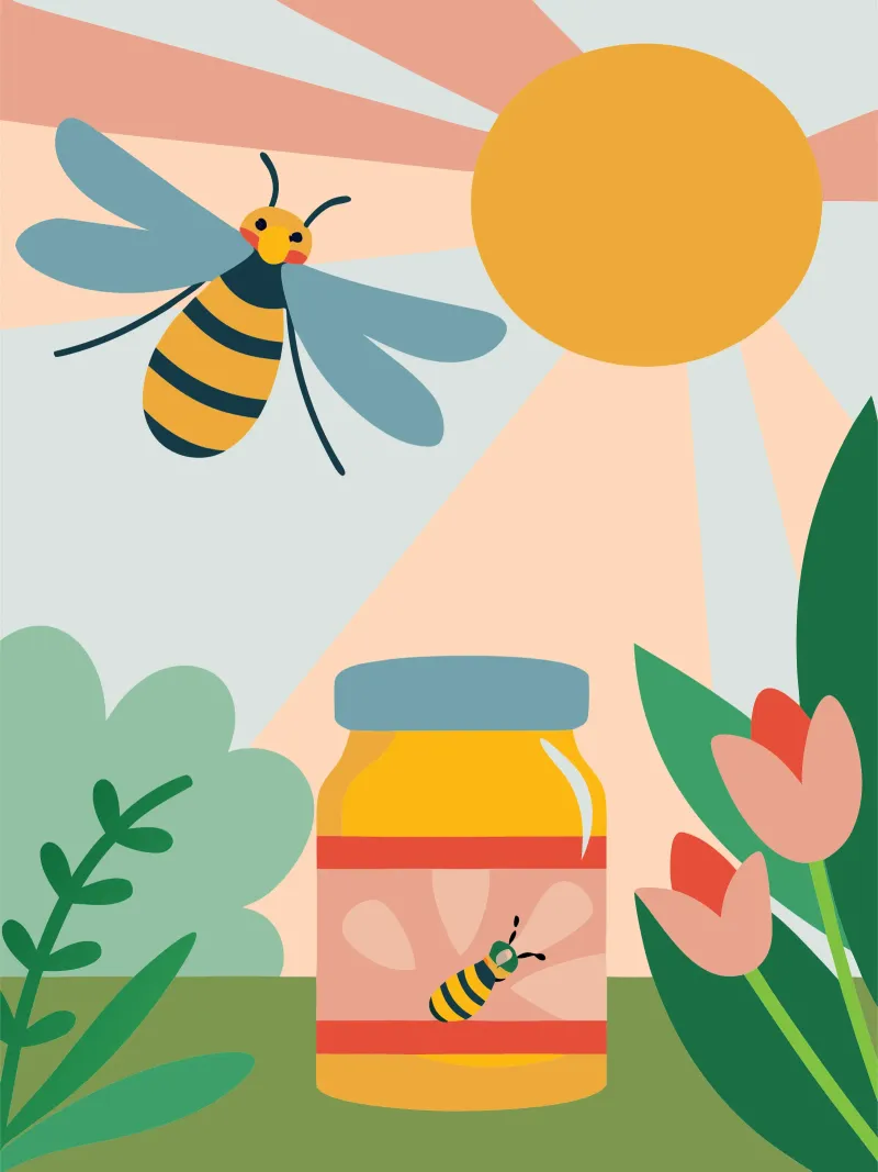 Api e miele poster con telaio in alluminio da CUTE ANIMALS